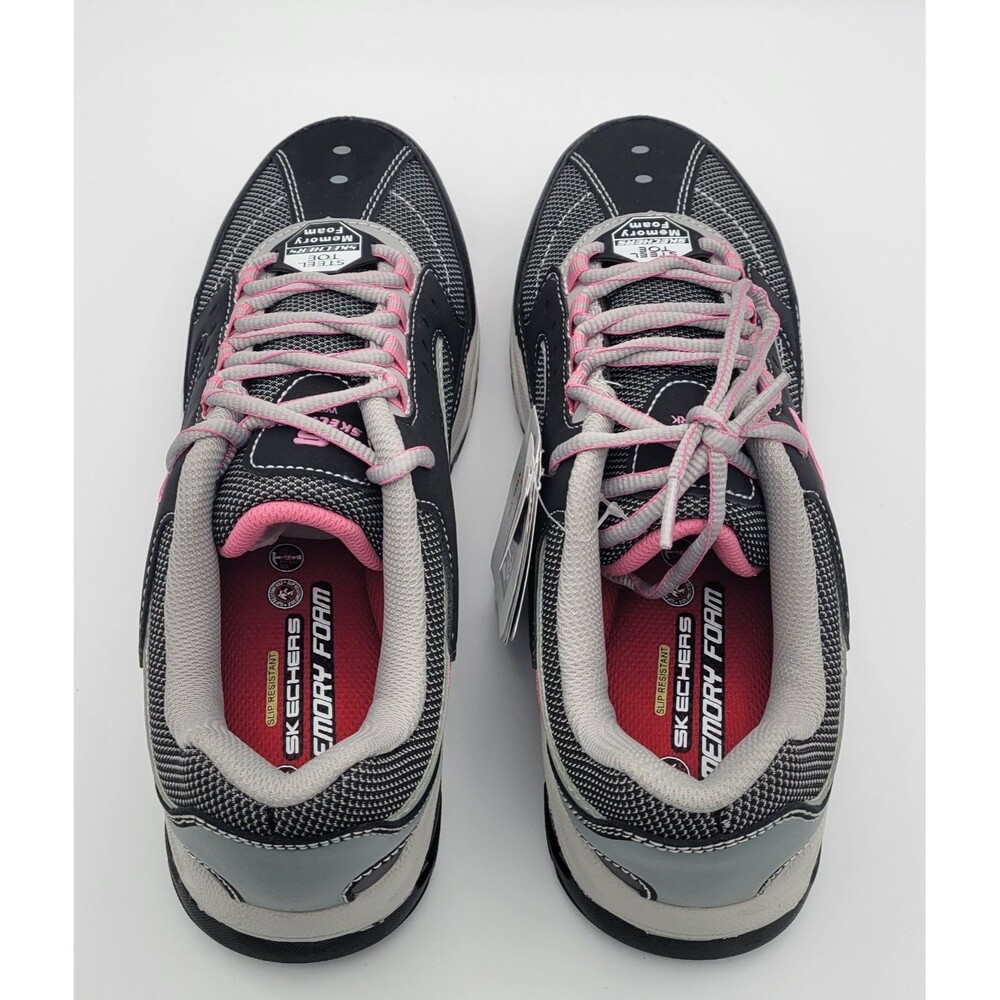 Skechers Work Biscoe Steel Toe Shoes Pink Gray Slip Resistant Womens size 10 - Picture 6 of 12